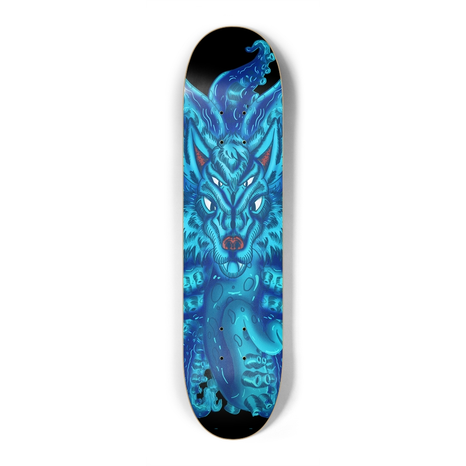 Deep Blue Wolf Tulu 7.25" Skateboard for Kids AMCThorn Art