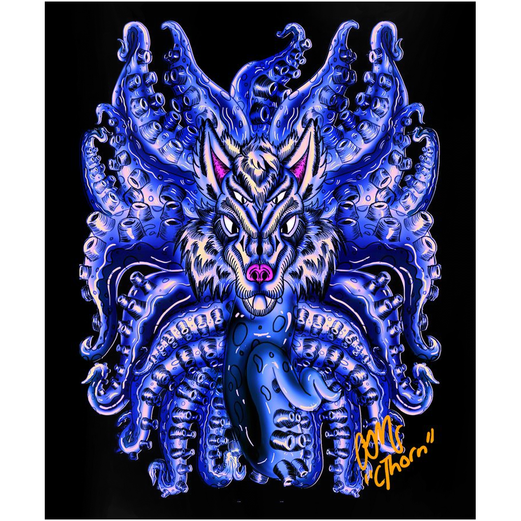 Deep Velvet Blue-Yellow Wolf Tulu Metal Print AMCThorn Art