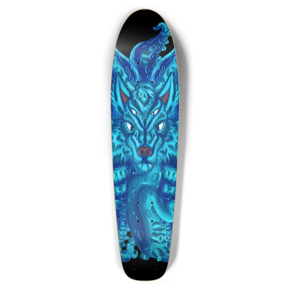 Deep Blue Wolf Tulu Bottle Tail Skateboard AMCThorn Art