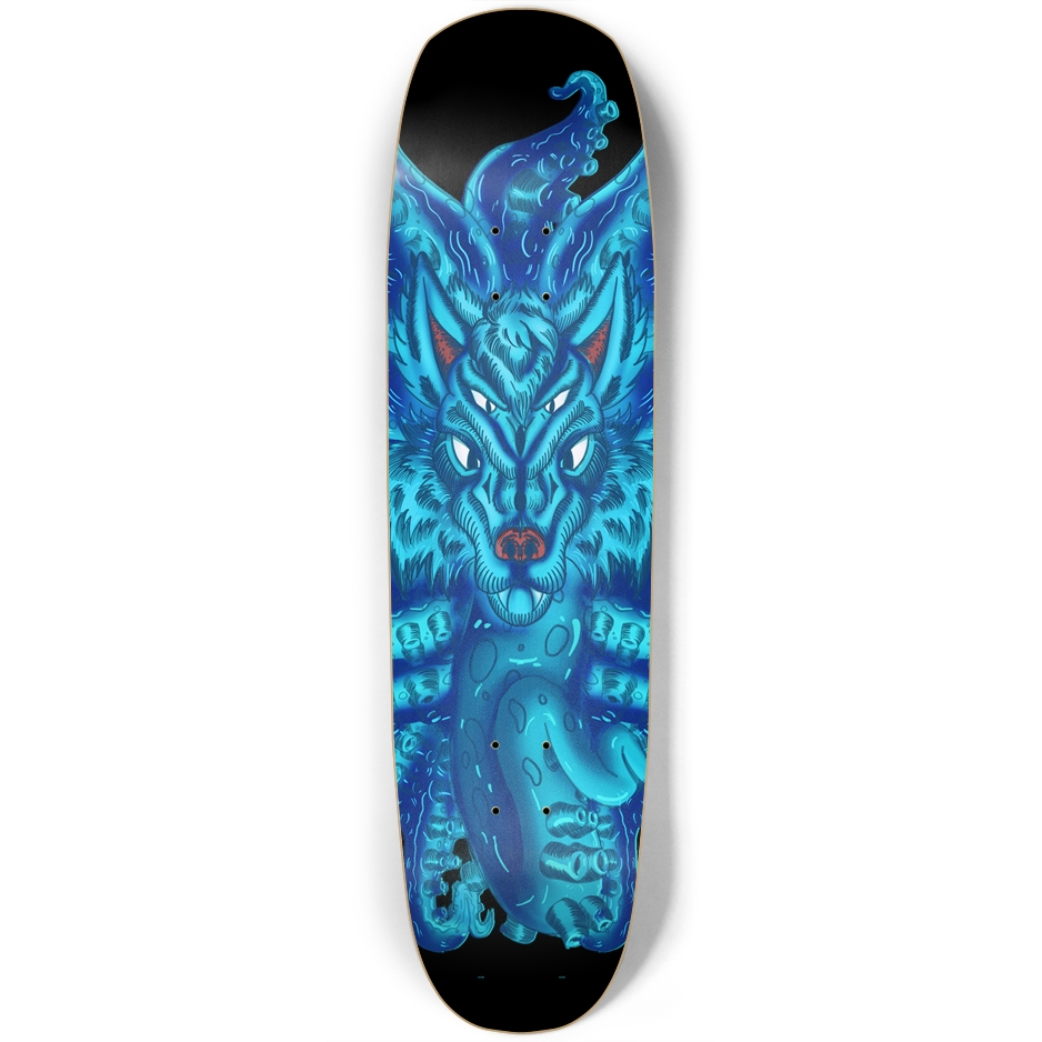 Deep Blue Wolf Tulu Square Nose Skateboard AMCThorn Art