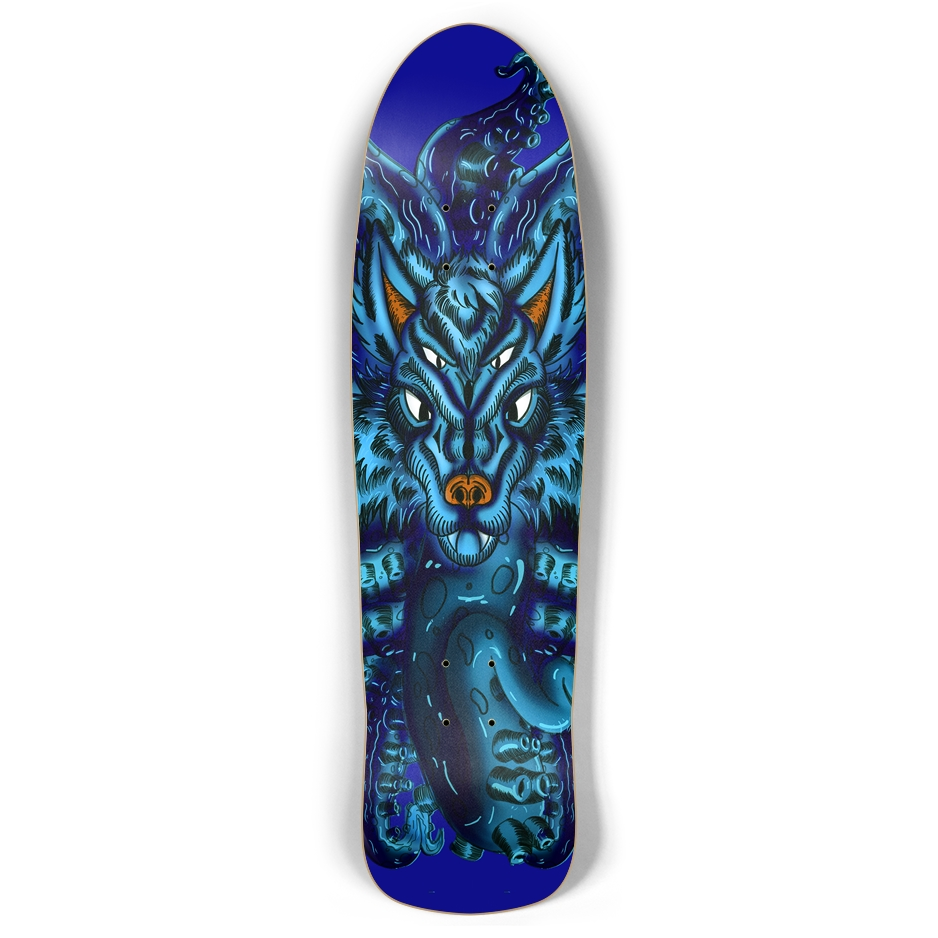 Blue Wolf Tulu Retro Rocket Skateboard AMCThorn Art