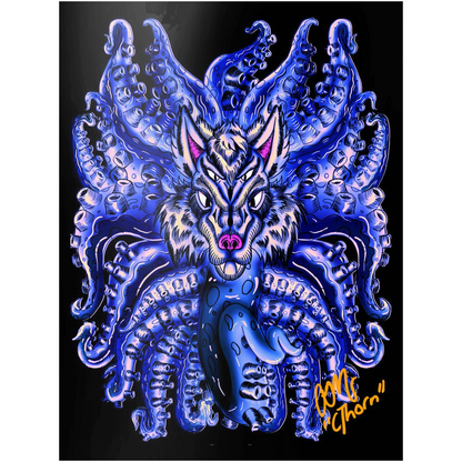 Deep Velvet Blue-Yellow Wolf Tulu Metal Print AMCThorn Art