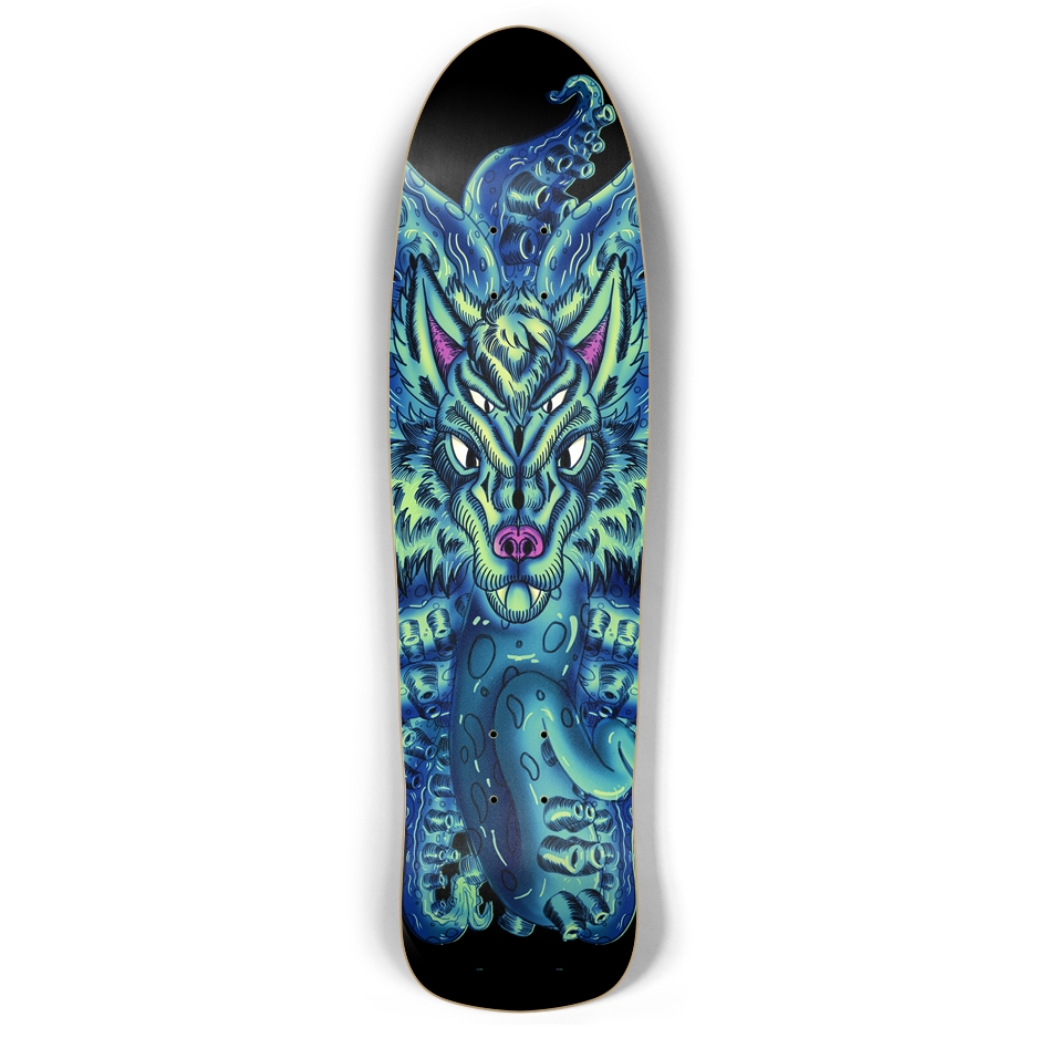 Deep Blue Sea Wolf Tulu Retro Rocket Skateboard AMCThorn Art