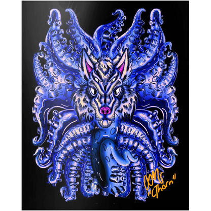 Deep Velvet Blue-Yellow Wolf Tulu Metal Print AMCThorn Art