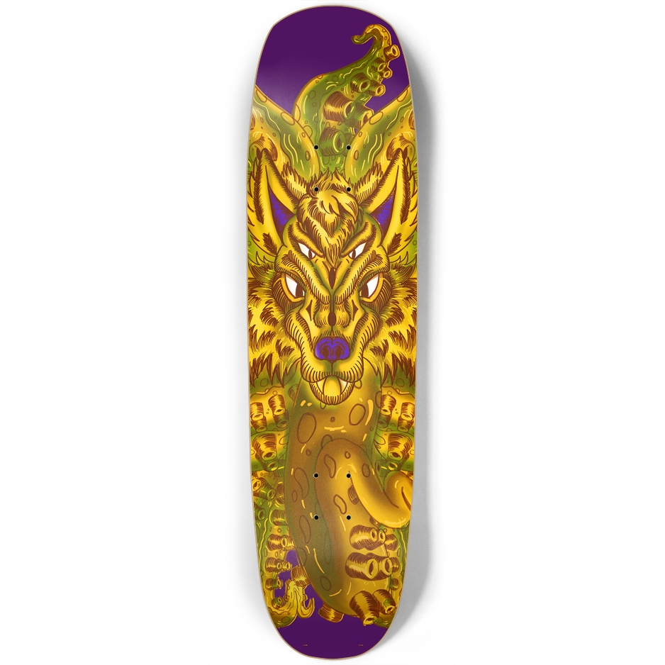 Golden Wolf Tulu Square Nose Skateboard AMCThorn Art