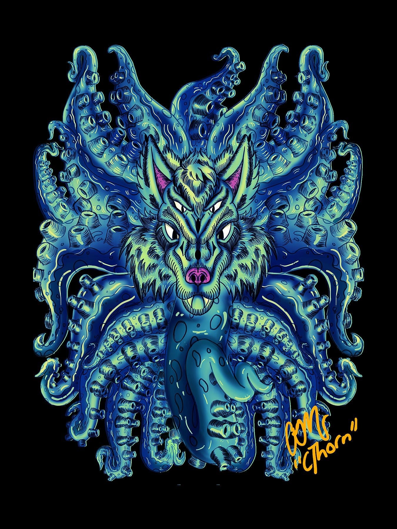 Deep Blue Sea Wolf Tulu Giclée Print - AMCThorn Art