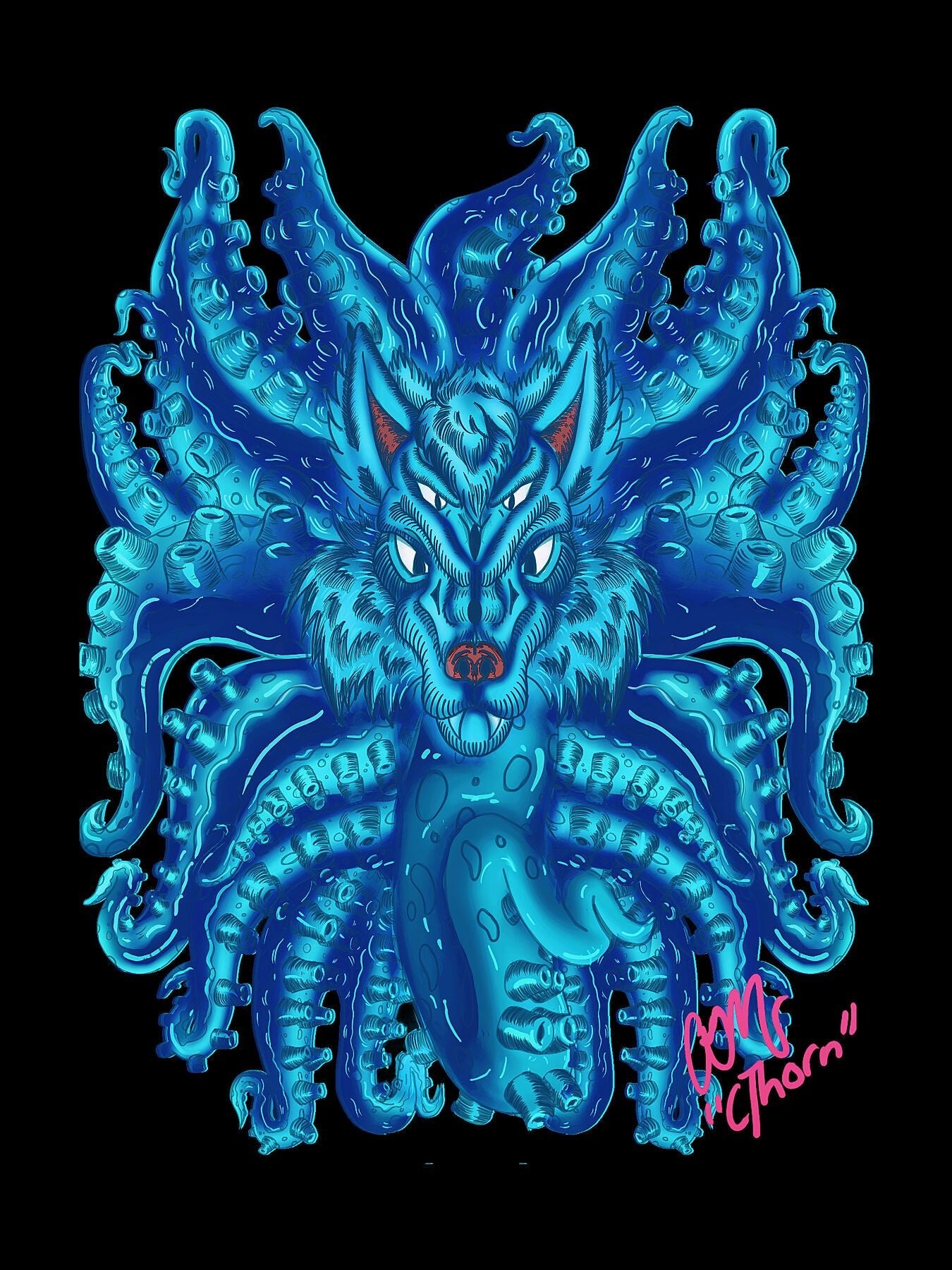 Deep Blue Wolf Tulu Giclée Print - AMCThorn Art