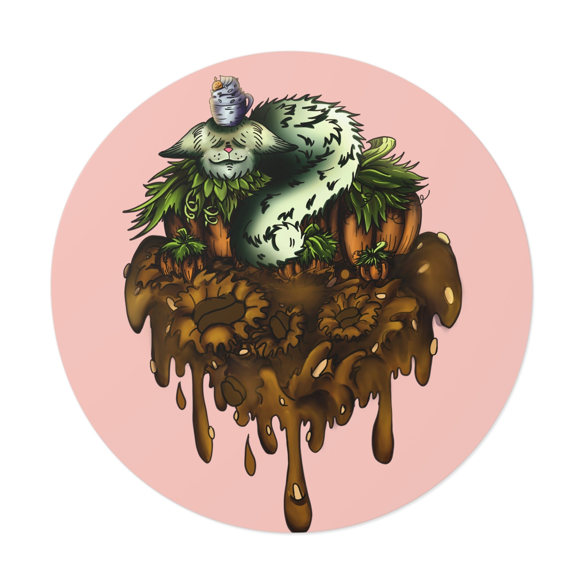 Pink Pumpkin Spice Kitten Round Vinyl Stickers - AMCThorn Art
