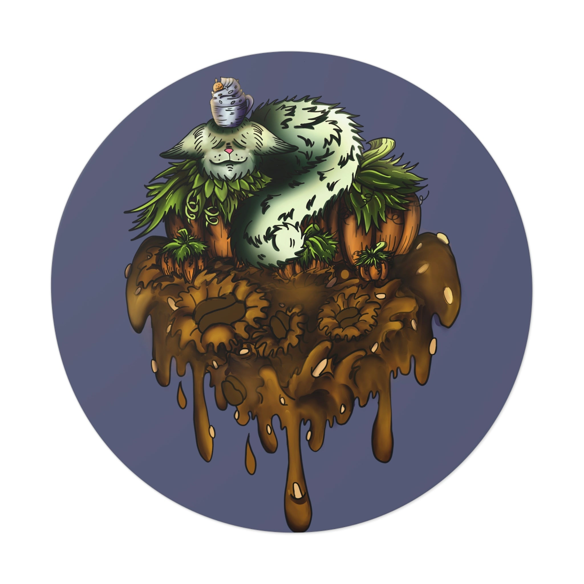 Pumpkin Spice Kitten Round Vinyl Stickers - AMCThorn Art