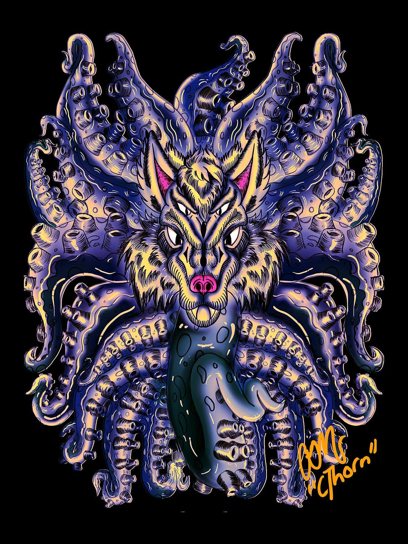 Purple-Yellow Wolf Tulu Giclée Print - AMCThorn Art