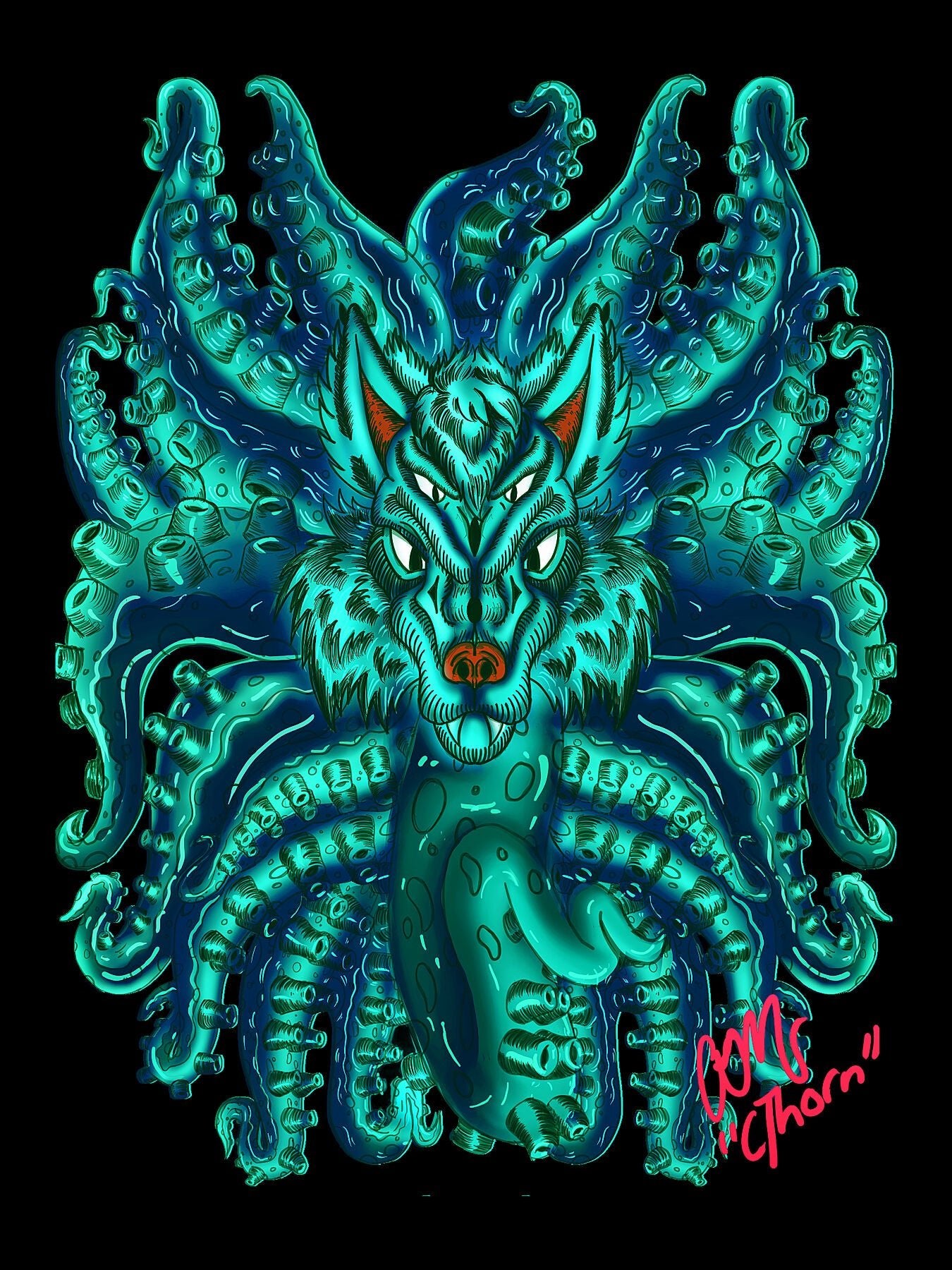 Turquoise Wolf Tulu Giclée Print - AMCThorn Art