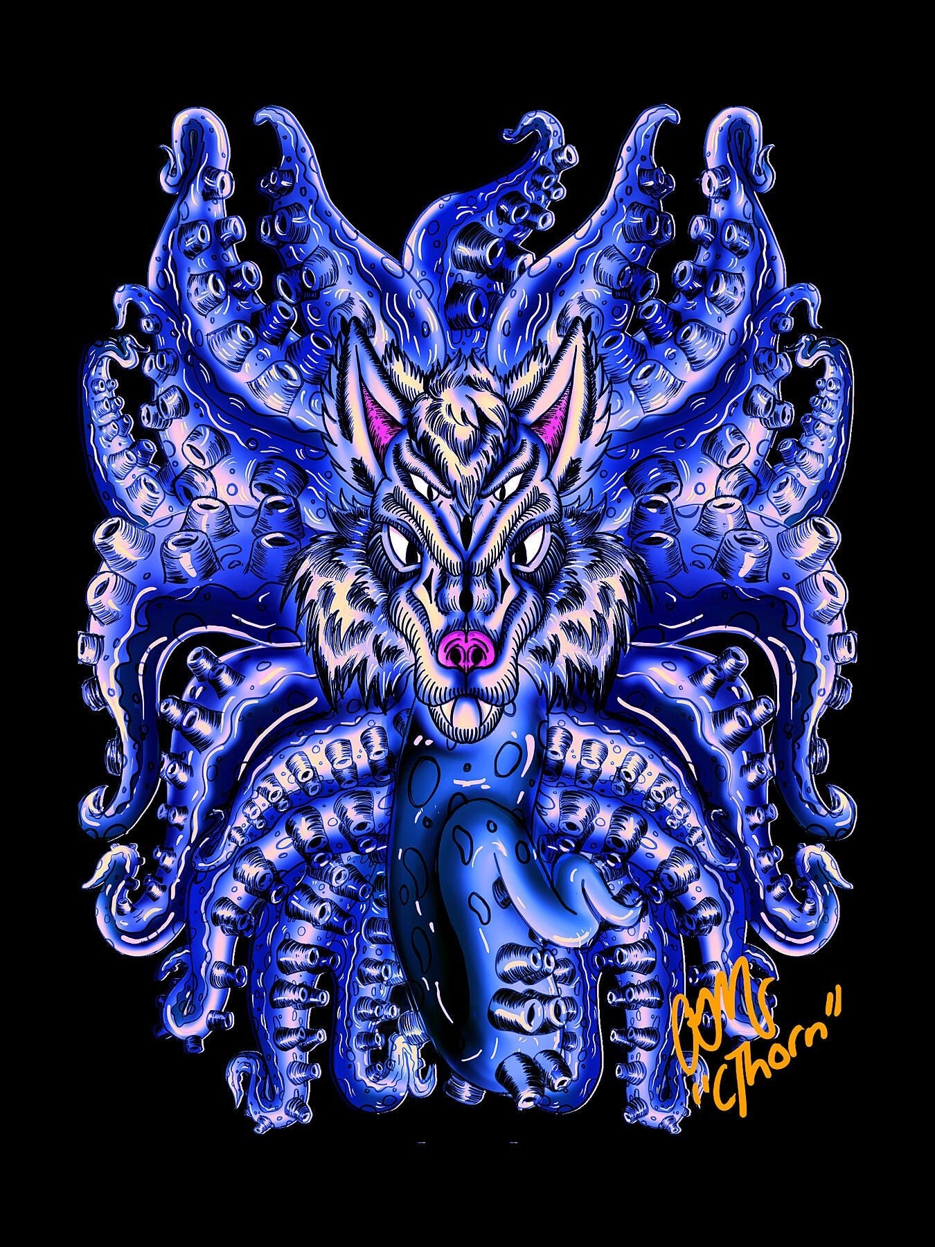 Wolf Tulu Deep Velvet Blue-Yellow Giclée Print - AMCThorn Art